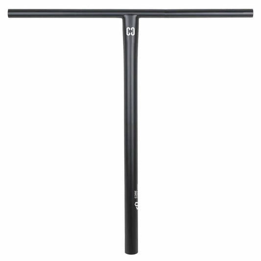 Introducing the CORE Nova Super Steel Oversized SCS Stunt Scooter Bars in Black, showcasing a minimalist logo near the base. Engineered with durable Chromoly 4130, these bars offer a sleek matte finish designed for top performance in stunt scootering.