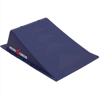 The Nitro Circus Mini Launch Ramp is a portable ramp in blue, featuring the Nitro Circus logo in white and red on the side. It has a smooth incline perfect for stunts or tricks, along with durable construction for lasting performance.