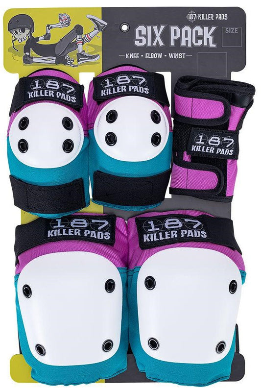 187 Killer Pads Six Pack Combo Skate Protection Pad Set - Pink / Teal