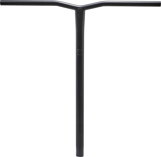 Lucky Obsidian Kink Titanium Oversized SCS Stunt Scooter Bar by Lucky, in black, showcases a sleek design featuring a central vertical tube connecting two horizontal grips. Measuring 610mm x 610mm, it presents a sturdy yet lightweight structure against a plain white background.