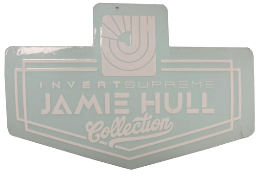 A clear sticker showcasing a white logo at the top and "Invert Supreme Jamie Hull Collection" in bold white letters below, ideal for any fan of the Jamie Hull collection.