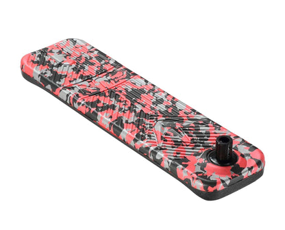 This vibrant skateboard deck, adorned with a red, pink, and black camouflage design, is ideal for those who enjoy distinctive styles. Its textured surface and single black truck mount make it the perfect addition to your Blunt Envy TS Pro 6 Indoor Trampoline Stunt Scooter - Red Camo experiences.