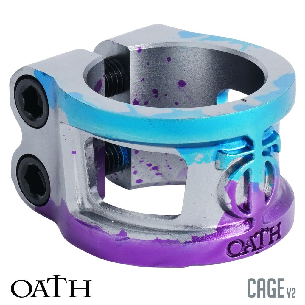 Oath Cage V2 2 Bolt Oversized Stunt Scooter Clamp - Blue / Purple / Titanium - Right