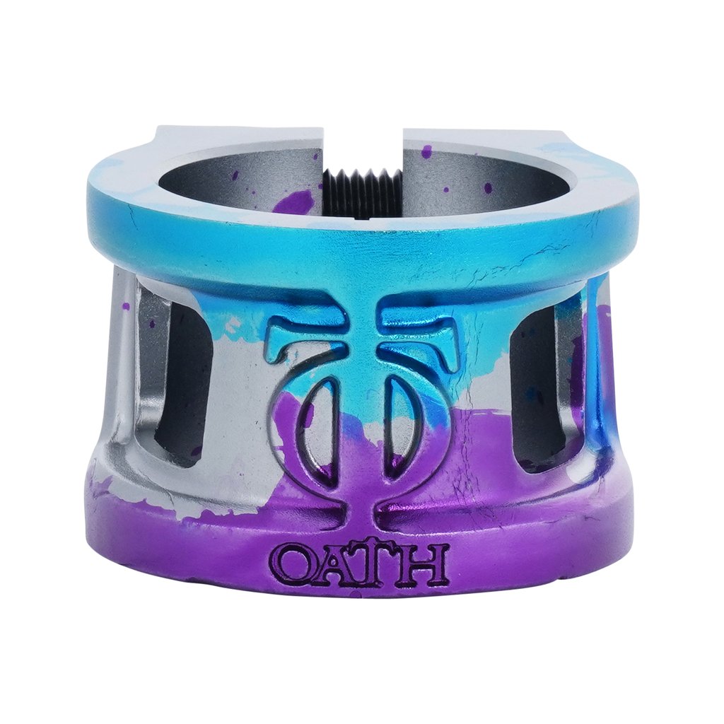 Oath Cage V2 2 Bolt Oversized Stunt Scooter Clamp - Blue / Purple / Titanium - Front