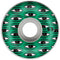 The Toy Machine All Seeing 53mm 100A Skateboard Wheels - Green, from the esteemed Toy Machine brand, are designed with multiple eye illustrations and the "53" marking on their sides. With a durometer of 100A, these wheels ensure exceptional durability and performance. They also feature a central circular hole for easy mounting.