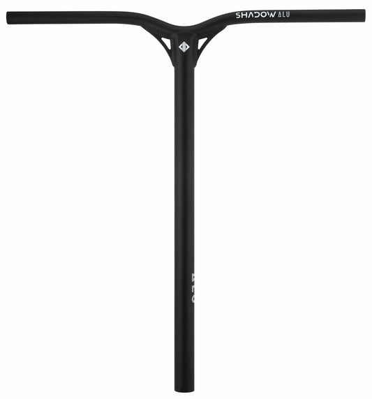 The sleek black Drone Shadow 2 Aluminium IHC Stunt Scooter Bars, sized 610mm x 530mm, feature a T-shaped design. Their minimalist style and "Drone" branding make them perfect for stunt scooter enthusiasts against a white background.