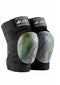 Introducing the GAIN Protection The MVP Knee Skate Pads - Gold / Green, expertly crafted for unparalleled durability with Cordura material. These knee pads boast a striking black design featuring a green and yellow marble pattern on the hard shell. They are equipped with adjustable straps and Sharkskin grippers to ensure a secure fit during any activity.