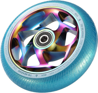 Blunt Envy Tri-Bearing 120mm X 30mm Scooter Wheel - Neochrome / Teal - Angle