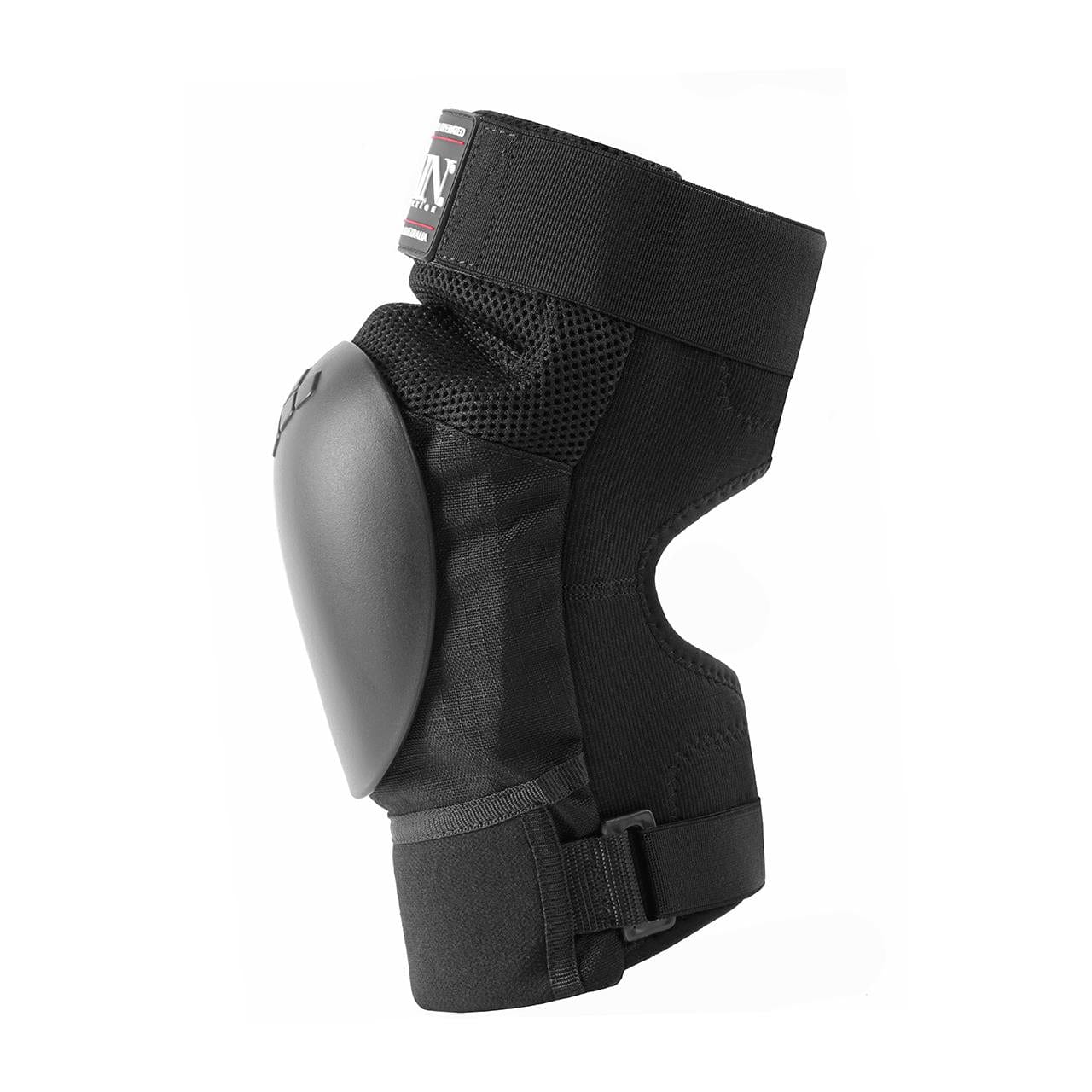 The GAIN Protection The Shield Pro Knee Skate Pads in black, created by GAIN, are perfect for freestyle scootering. Designed with adjustable straps and a robust hard shell, these knee pads ensure optimal safety and comfort during high-impact physical activities. They are presented against a plain white background.