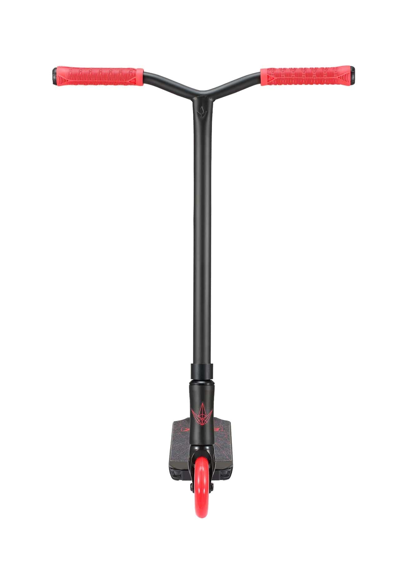 A Blunt Envy ONE S3 Complete Stunt Scooter in red, featuring striking red handlebars and a front wheel, is pictured against a white background. The deck, ideal for beginner scooter riders, showcases eye-catching red accents.