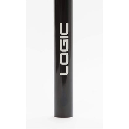 A black cylindrical object with a lightweight design, featuring the word "Logic" displayed vertically in white lettering, set against a plain white background. It is the Logic Axis V2 Aluminium Oversized IHC Stunt Scooter Bars in Black, measuring 610mm x 610mm.