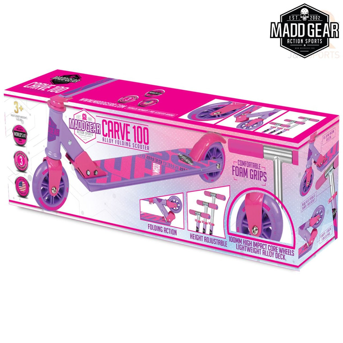 Madd Gear MGP Carve 100 Foldable Scooter - Purple / Pink - Box