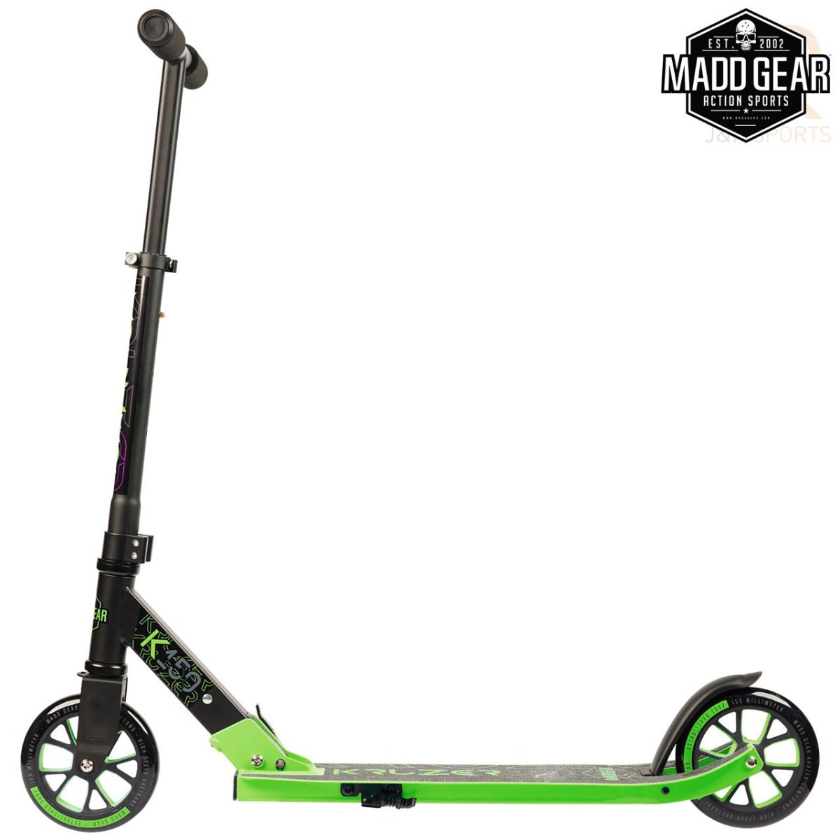 Madd Gear MGP Carve Kruzer 150 Commuter Foldable Scooter - Black / Green - Left