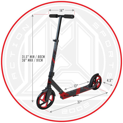 Madd Gear MGP Carve Kruzer 200 Commuter Foldable Scooter - Black / Red - Dimensions