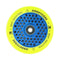 The Root Industries Honeycore 110mm Stunt Scooter Wheel showcases a blue honeycomb-patterned core paired with a striking yellow tire, incorporating Ultra High Rebound technology. The words "Honeycore" and "Root Industries" are prominently displayed on the tire, ensuring smooth performance thanks to ABEC 11 Bearings.