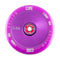 Introducing the CORE Hollow Core V2 110mm Stunt Scooter Wheel in Purple, this vibrant wheel showcases a sleek hollow core design with the engraved text "CORE," "HOLLOW," "110MM," and "88A." Its central bearing is adorned with striking red color and white text, engineered to ABEC-9 standards for ultimate performance.