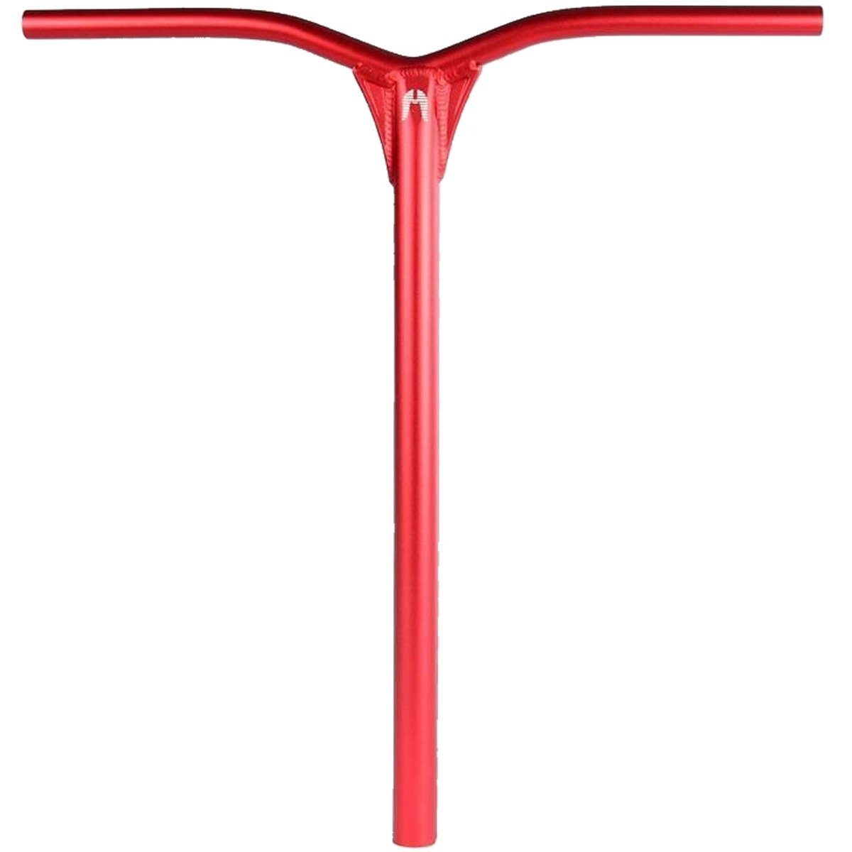 The Ethic DTC Dryade 62 Aluminium ICS/IHC Stunt Scooter Bars in red, measuring 620mm by 580mm, feature a Y-shaped design and a sleek, smooth finish made from 6061 aluminum. Set against a white background, these bars highlight their impeccable form and style.