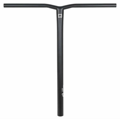 Here is the revised sentence: 

The black T-shaped handlebar, part of the CORE Apollo Super Steel Oversized SCS Stunt Scooter Bars collection, is made from robust Chromoly 4130 and showcases the iconic CORE Super Steel logo and text near the center bar, offering a stylish upgrade for your stunt scooter.