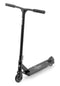 The Slamm Classic Complete Stunt Scooter in black is designed for beginners and includes a T-bar handle, rubber grips, and 110mm alloy wheels. The scooter also features a printed design on the deck and showcases impact-resistant bar ends for enhanced durability while standing upright.