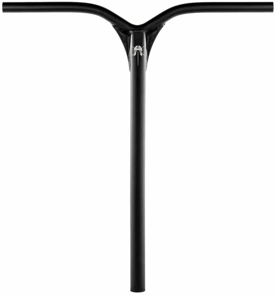 The Ethic DTC Dryade V2 aluminium ICS/IHC stunt scooter bars feature a sleek, matte black finish and are crafted from lightweight aluminum. Their Y-shape design offers symmetry and grip, enhanced by the ICS compression system for optimal performance. The bars measure 670mm x 560mm.