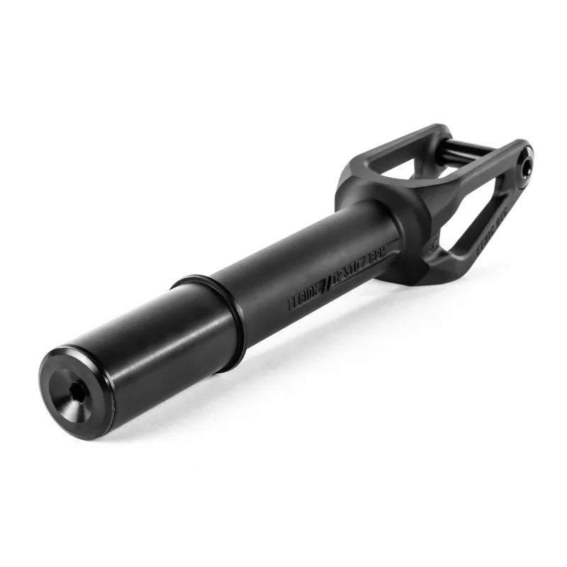 Image of a sleek, black metal tow hook featuring a cylindrical rod and triangular attachment end, echoing the precision design characteristic of Ethic's Legion V2 IHC stunt scooter forks, set against a clean white background.