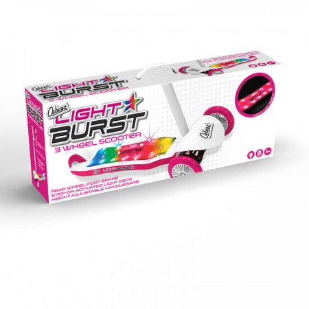 Ozbozz Light Burst Light Up Kids Tri-Scooter - Pink / White - Box