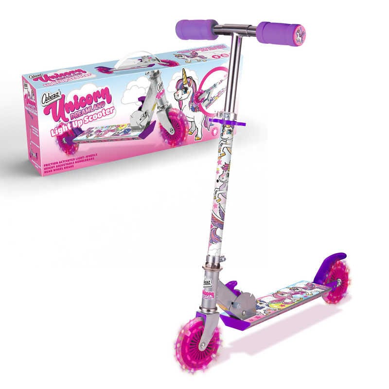 Ozbozz Unicorn Dreamland Light Up Foldable Kids Scooter Purple Pink