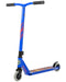 The Grit Atom 2021 Kids Complete Stunt Scooter in Blue is an ideal lightweight option for beginners. It boasts black handlebars and wheels, complemented by a vibrant red design on the deck. Set against a white background, its sleek appearance is finished with Grit's iconic logo on the front.