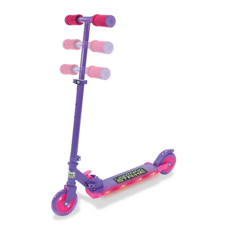 Ozbozz Lightning Strike Foldable Light Up Scooter - Pink / Purple - Adjustable