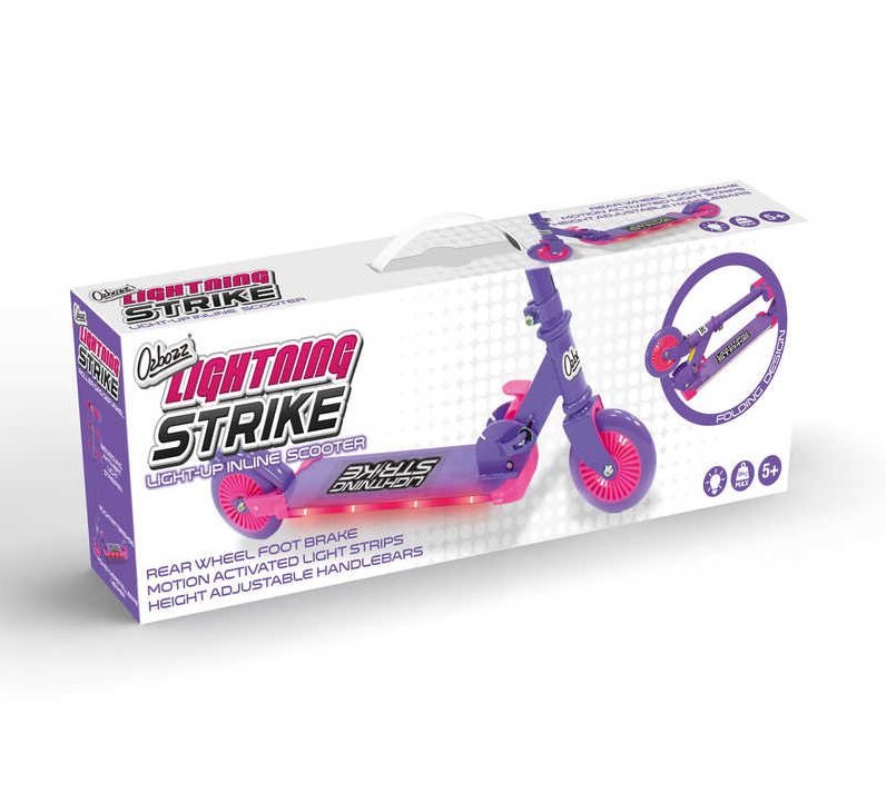Ozbozz Lightning Strike Foldable Light Up Scooter - Pink / Purple - Box