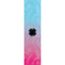 Resembling the stylish design of the Lucky GripperTape Stunt Scooter Griptape - Rush, a black four-leaf clover silhouette is centered on a vertical background with a swirled gradient pattern that transitions from teal at the top to pink at the bottom.