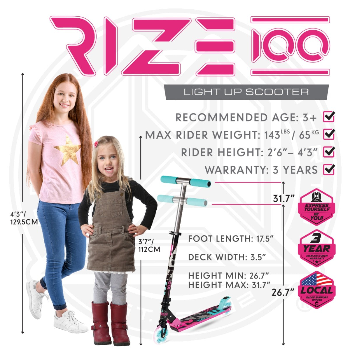 Madd Gear Carve Rize Foldable Light Up Scooter - Dreams - Specs