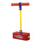 The Flybar My First Foam Pogo Jumper features a vibrant red foam base and a yellow handlebar, complete with matching red and yellow grips. The base proudly displays the words "My First Flybar," making it an ideal active toy for children.