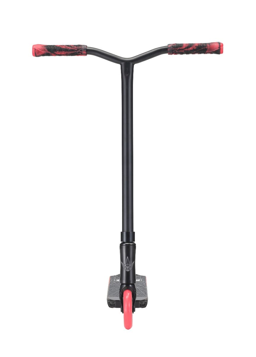 The Blunt Envy ONE S3 Complete Stunt Scooter in Black and Red showcases a sleek, minimalist design that is ideal for beginner riders. With its red grips and wheels, wide handlebars, and textured deck, this scooter combines style with functionality.