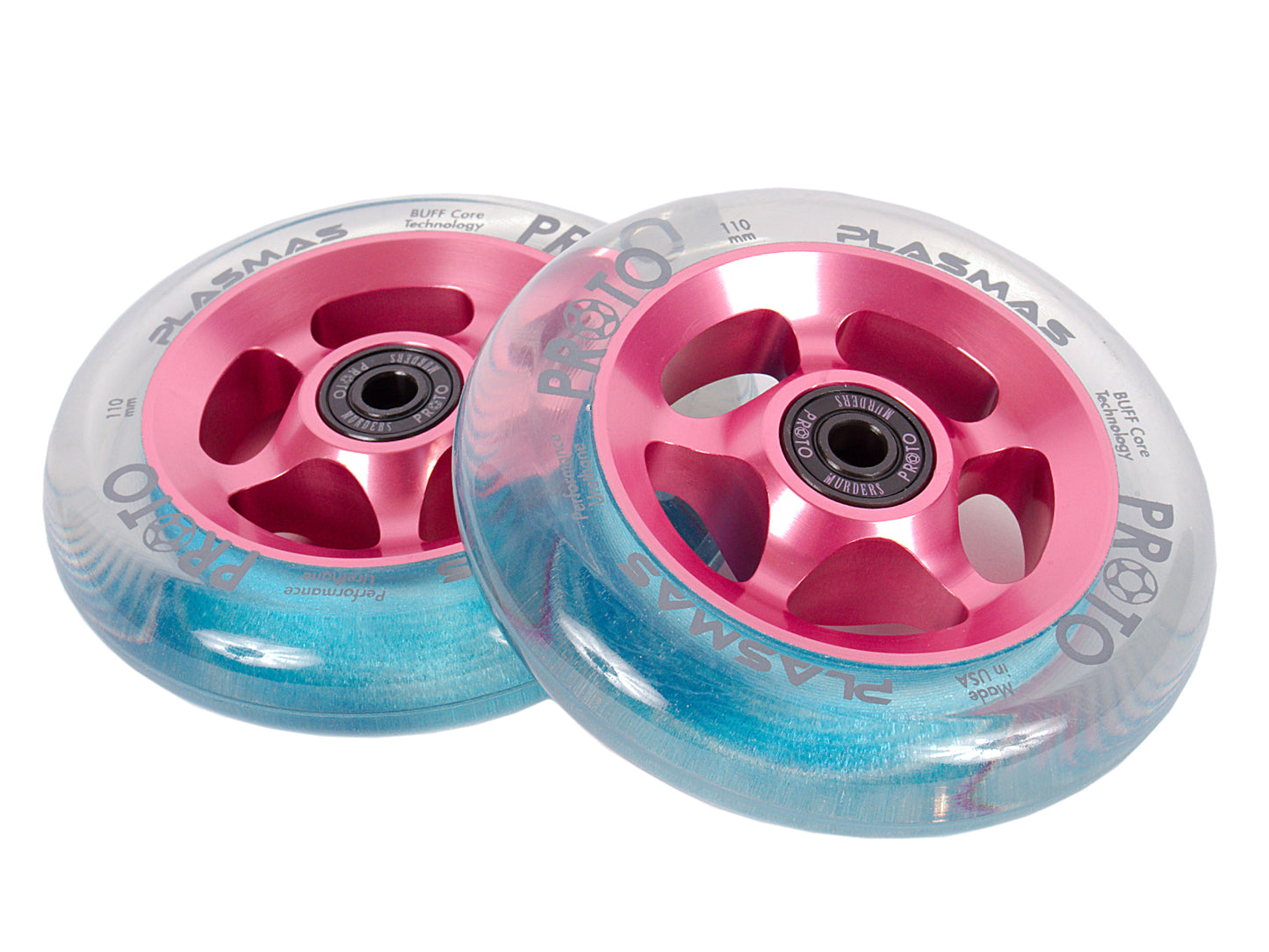 Proto Plasma 110mm Stunt Scooter Wheel - Clear / Neon Pink - Pair
