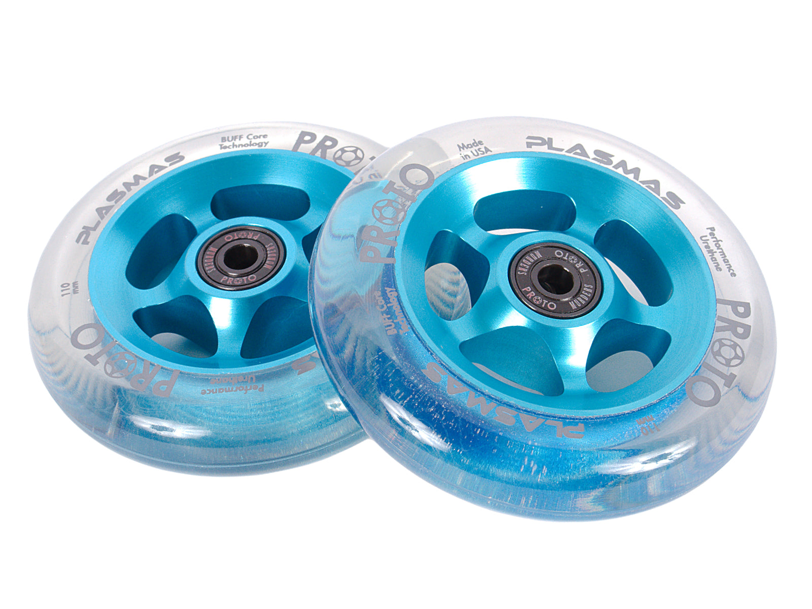 Proto Plasma 110mm Stunt Scooter Wheel - Clear / Electric Blue - Pair
