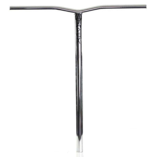 A glossy black metal scooter handlebar featuring a T-shaped design made from durable 4130 Chromoly Steel. It has an extended central stem with an even horizontal grip section, and the brand "YGW" is displayed on the stem. This handlebar pairs excellently with the Apex Bol XXL Steel Oversized SCS Stunt Scooter Bars - Chrome, which measures 673mm x 560mm.