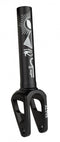 The Blazer Pro Altus HIC/SCS Stunt Scooter Fork in black features a sleek, open design with white Egyptian-style symbols such as an eye, sun, and pyramid. Expertly crafted by Blazer Pro engineers, it offers a perfect blend of durability and style. The brand name is subtly incorporated into this stylish scooter component.