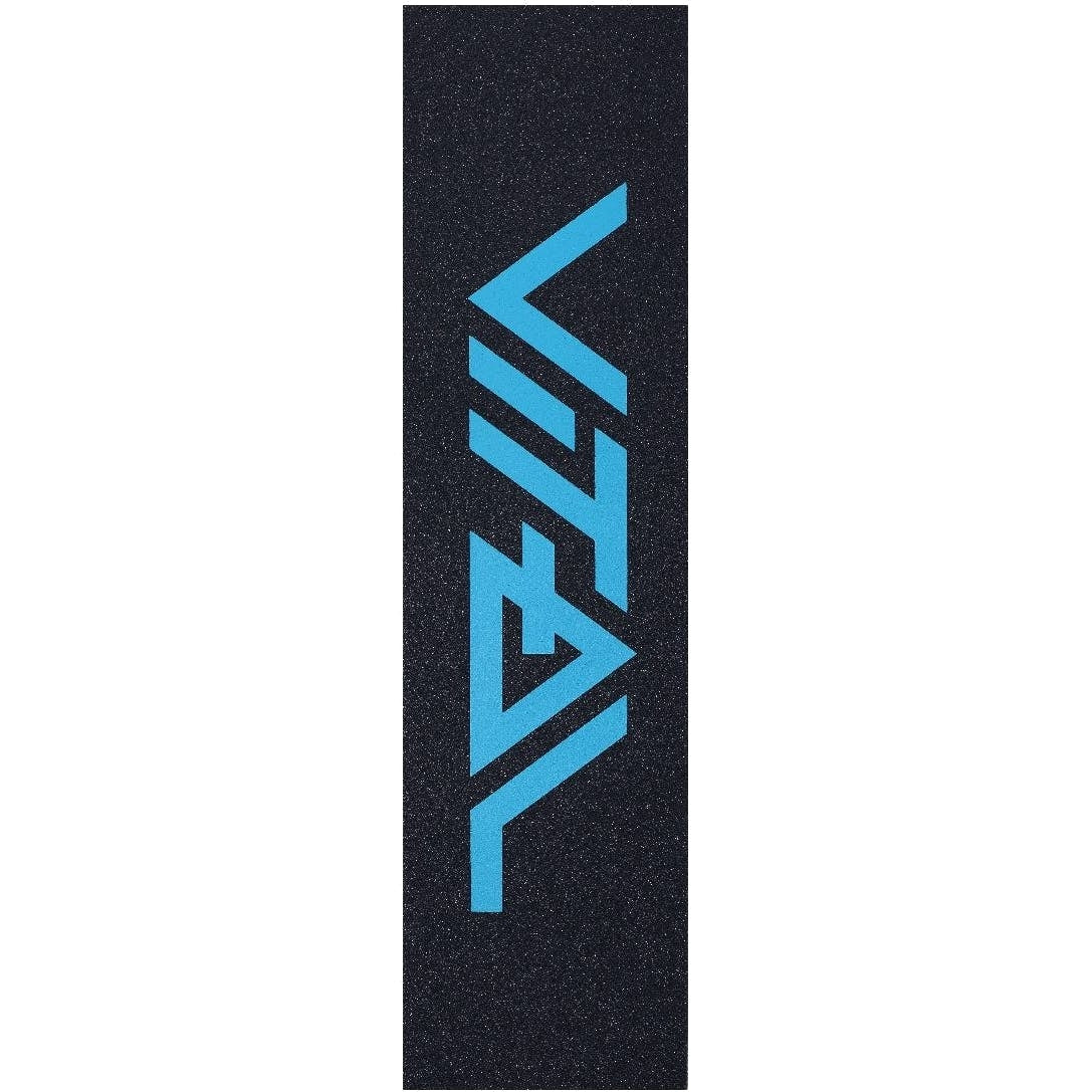 A teal stunt scooter griptape from Vital with the "VITAL" logo boldly emblazoned in blue letters diagonally across the deck surface.