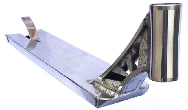 Infinity Polished Silver Boxed Stunt Scooter Deck - 5" x 23" - Angle
