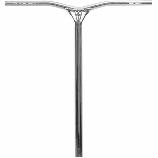 Introducing the Triad Extortion Aluminium Oversized IHC Stunt Scooter Bars, measuring 675mm x 585mm, with a chrome finish. These Y-shaped handlebars are expertly crafted from durable aluminium, offering ultra-light performance and a sleek design. Featuring a crossbar for enhanced support and grip, they ensure both style and strength, while the chrome metal finish gives them a smooth, modern appearance.
