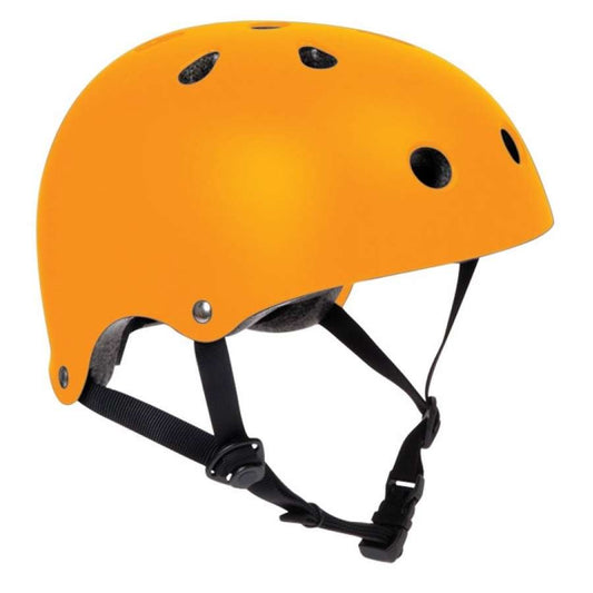 The SFR Essentials Skate/Scooter Helmet in matt orange features black adjustable straps and excellent ventilation, making it ideal for safety while biking or skating.