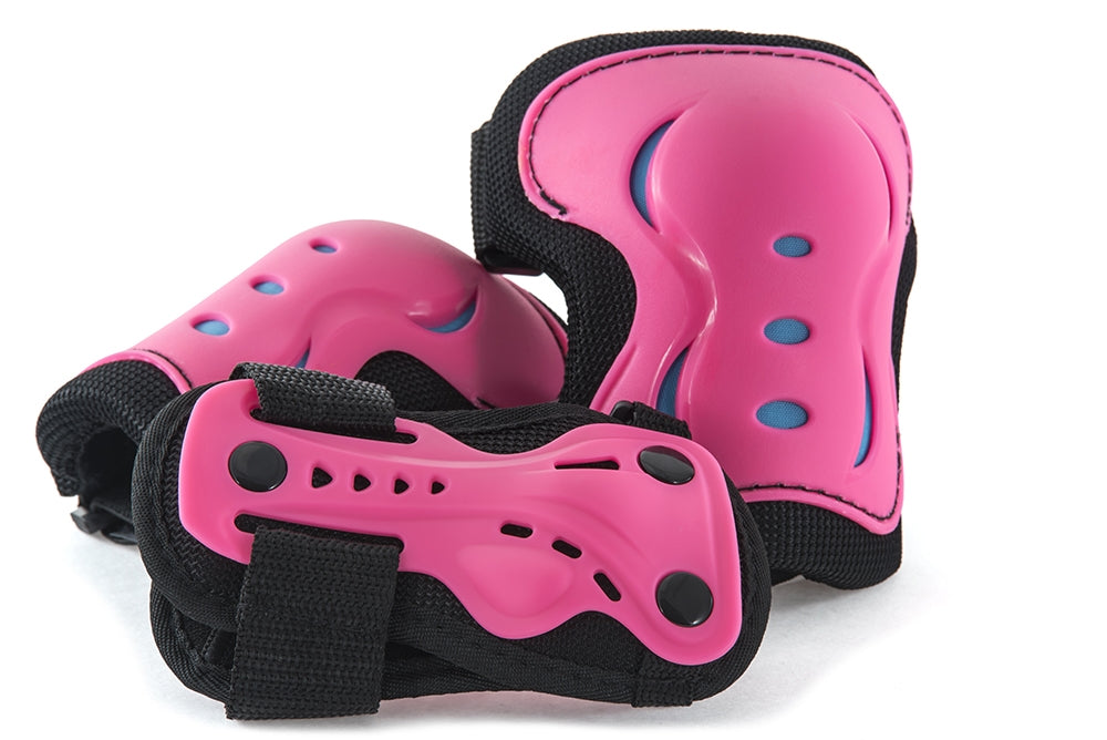 SFR Essentials Junior Triple Skate Protection Pad Set - Pink / Blue - Bundle