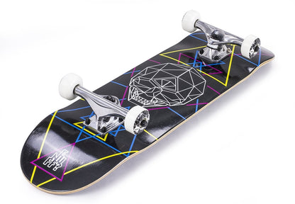 Enuff Geo Skull CYMK Black Complete Skateboard - 8" x 32" - Angle