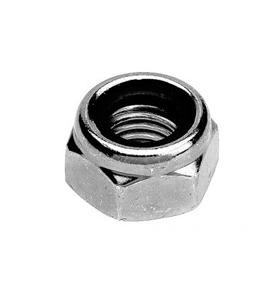 A close-up of the Universal M8 Scooter Axle Locking Nut by Universal, highlighting its precise threading and robust construction.