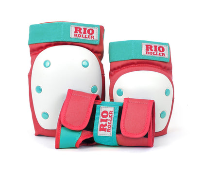 Rio Roller Triple Skate Protection Pad Set - Red / Mint - Bundle