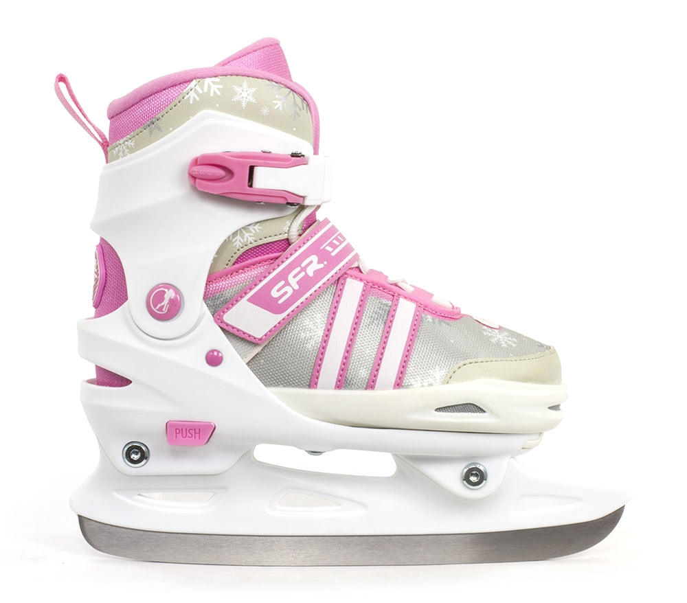 SFR Nova Adjustable Ice Skates - White / Pink - Right
