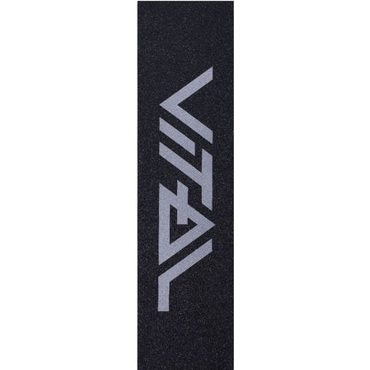 A black scooter grip tape from Vital featuring the "VITAL" logo in bold, angular white letters running vertically across the deck.