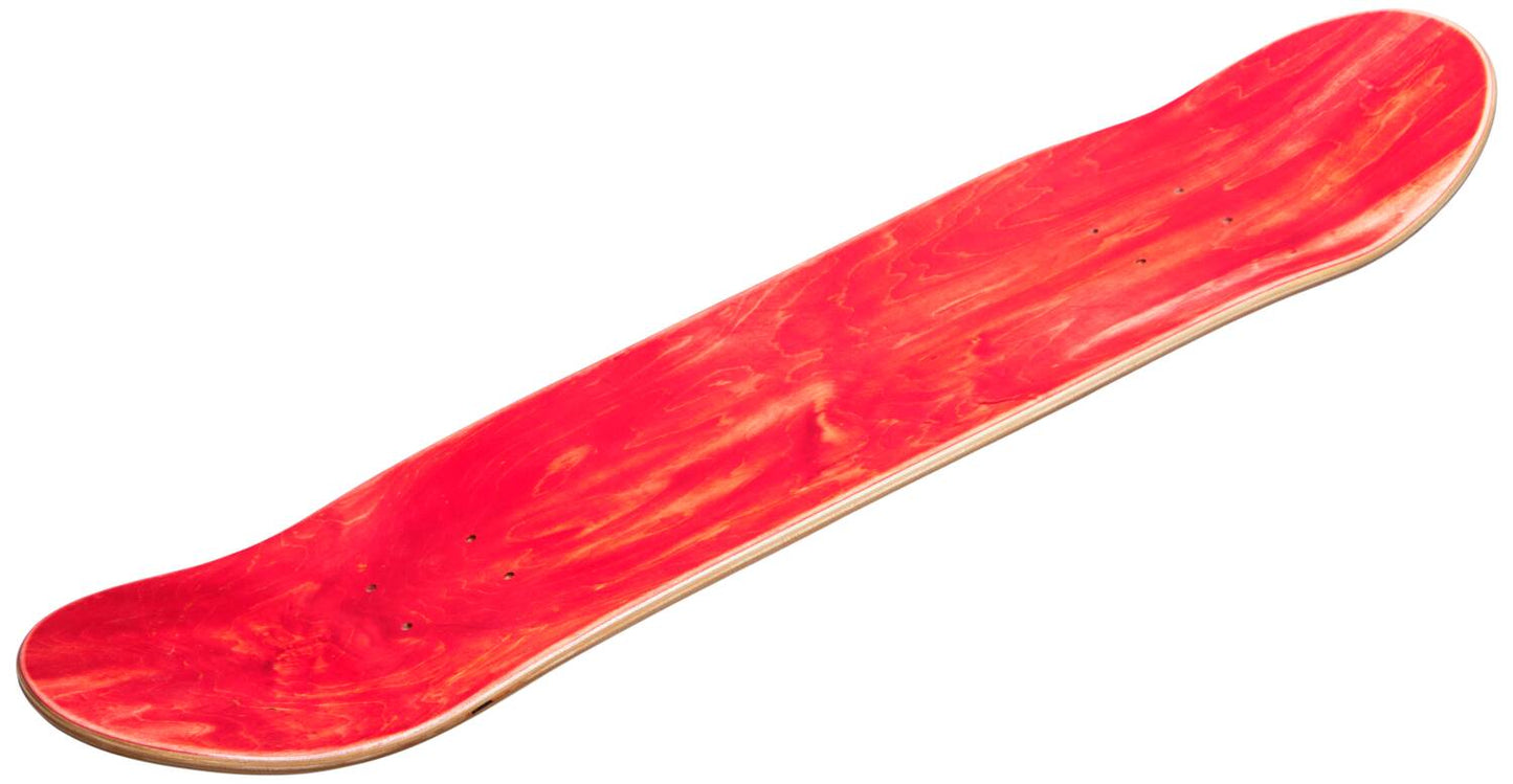 The RAD Solid Logo Wood Skateboard Deck, measuring 8.25" x 32", is crafted from 7-Ply Hard Rock Maple and features a smooth, glossy finish. With slightly curved ends and pre-drilled holes for easy assembly, it is an excellent choice for beginners.