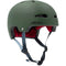 Introducing the REKD Ultralite In-Mold Skate / Scooter Helmet in Green, a striking blend of matte green and a sleek black logo, designed for action sports enthusiasts. This helmet features multiple ventilation holes and a vibrant red interior lining. It is lightweight with adjustable black straps and a secure buckle, making it perfect for cycling or skateboarding adventures.